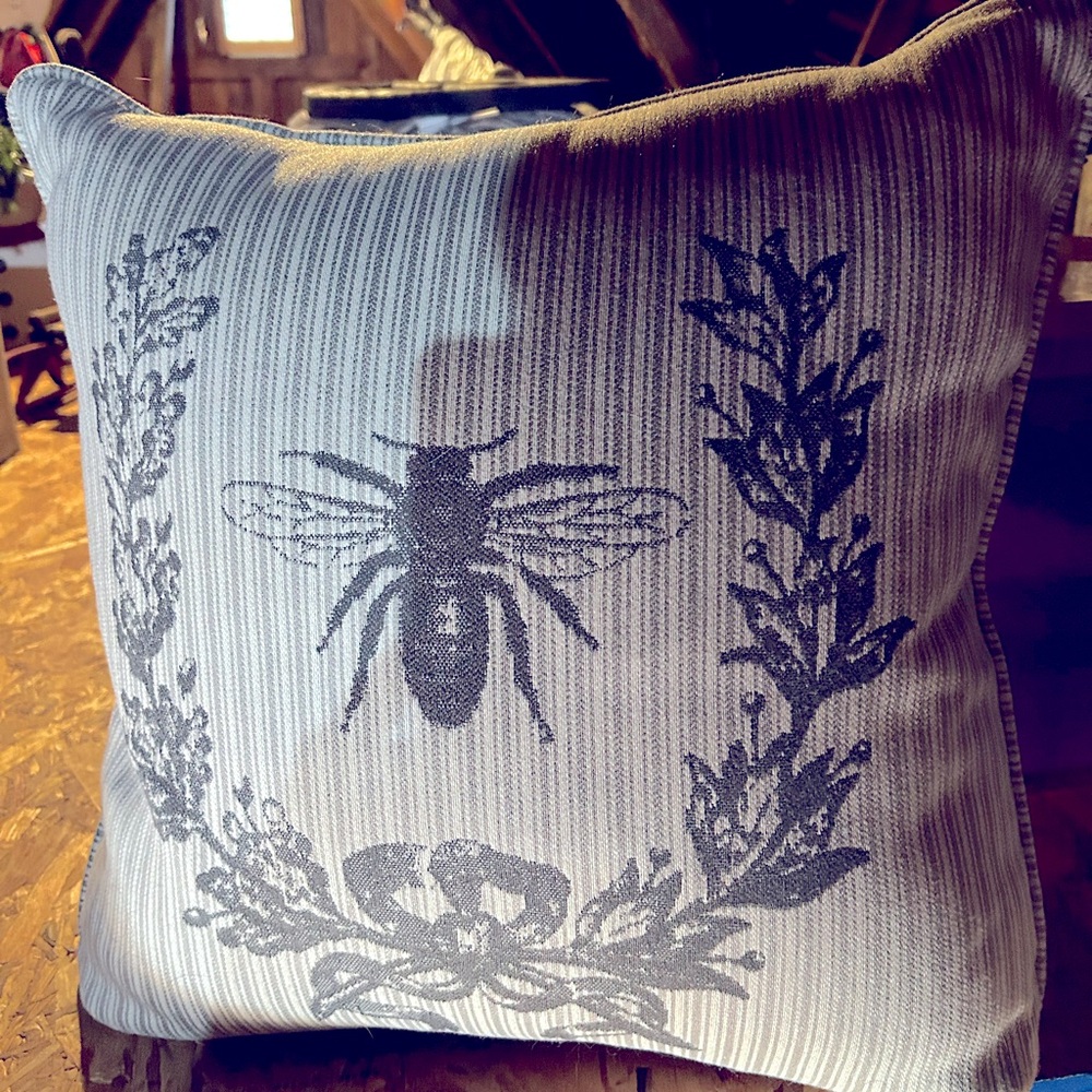 Farmhouse bee throw pillows. Set of two, great condition!